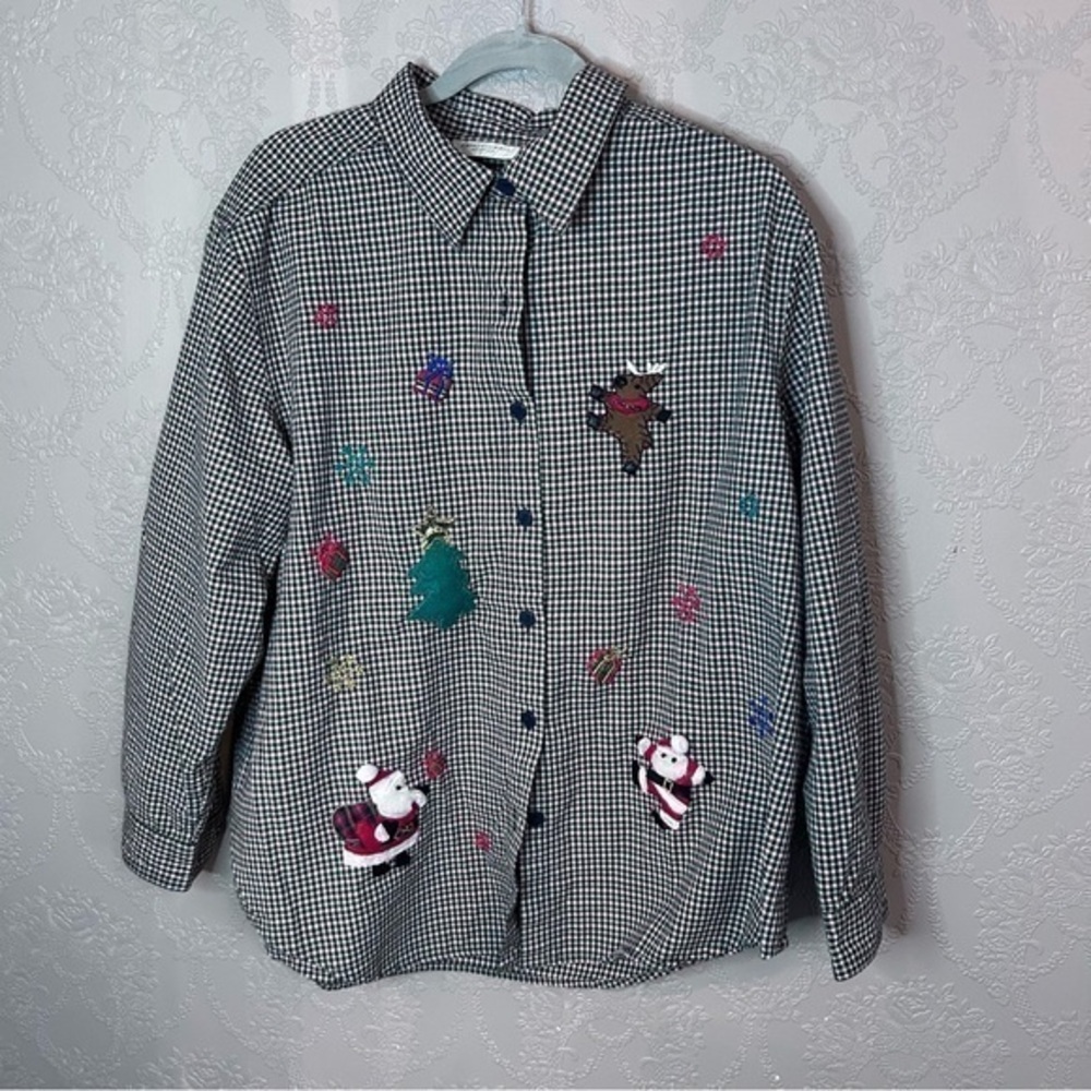 Lemon Grass button down shirt 20W Christmas embroidered